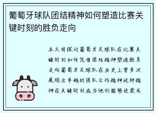 葡萄牙球队团结精神如何塑造比赛关键时刻的胜负走向 葡萄牙球队团结精神如何塑造比赛关键时刻的胜负走向